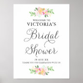 おいしい水の色の花模様ブライダルシャワーへようこそ ポスター (正面)