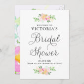 おいしい水の色の花模様ブライダルシャワーへようこそ 招待状 (正面/裏面)
