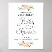 おいしい水の色の花模様ベビーシャワー歓迎サイン ポスター (正面)