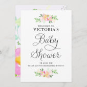 おいしい水の色の花模様ベビーシャワー歓迎サイン 招待状 (正面/裏面)