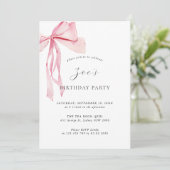おいしい水の色ピンクの弓の誕生日パーティー 招待状 (スタンド正面)