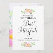 おいしい水彩花模様バルミツワーウェルカムサイン 招待状 (正面/裏面)