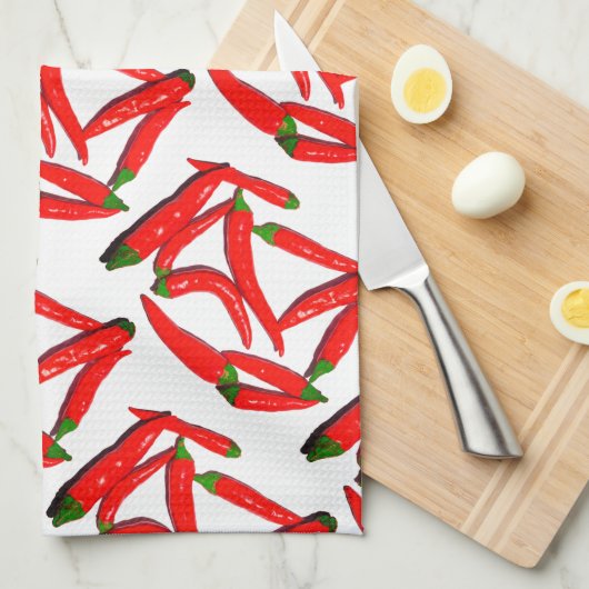 おいしい熱い赤緑の唐辛子 キッチンタオル (四つ折り)