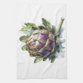 おいしい緑と紫のアーティチョークの水色 キッチンタオル (縦)