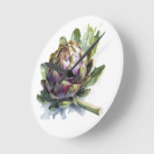 おいしい緑と紫のアーティチョークの水色 ラウンド壁時計 (傾斜)