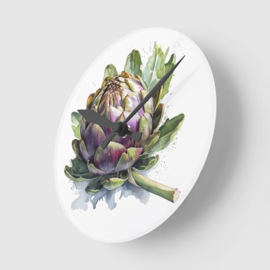 おいしい緑と紫のアーティチョークの水色 ラウンド壁時計 (傾斜)