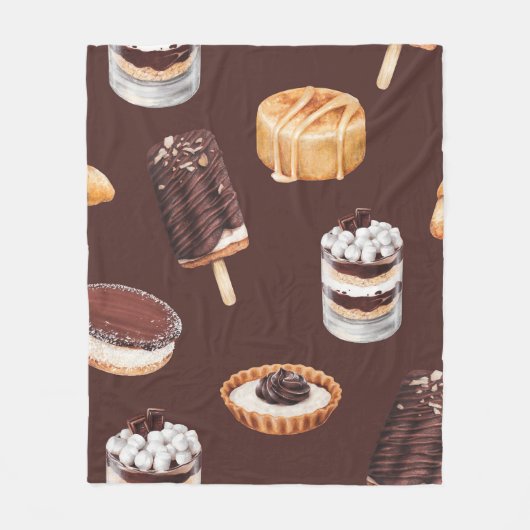おいしい美しいデザートとパスターをスケッチした食べ物 フリースブランケット (正面)