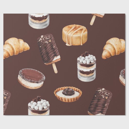 おいしい美しいデザートとパスターをスケッチした食べ物 ラッピングペーパー (フラット)