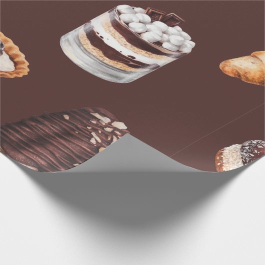 おいしい美しいデザートとパスターをスケッチした食べ物 ラッピングペーパー (角)