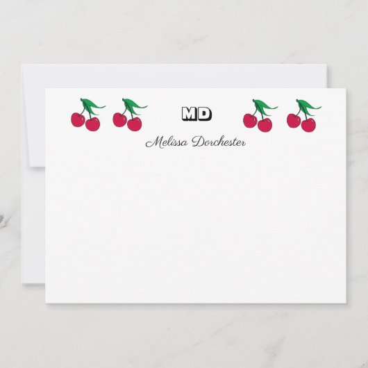 おいしい赤さくらんぼ モノグラムの ノートカード (正面)