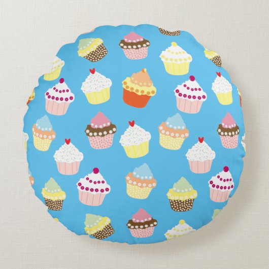 おいしい飾誕生日カップケーキラウンドピロー ラウンドクッション (正面)
