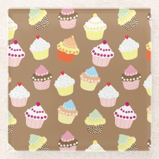 おいしい飾誕生日カップケーキ ガラスコースター (正面)