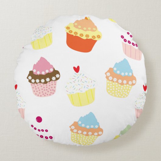 おいしい飾誕生日カップケーキ ラウンドクッション (正面)