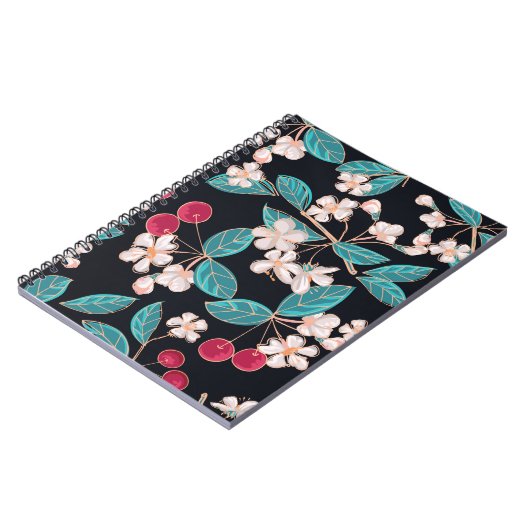 おいしい、ジューシーなさくらんぼ。シームレスな背景 ノートブック (左側)