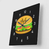 おいしそうなクールで楽しいバーガーのモノグラムと数字 スクエア壁時計 (傾斜)