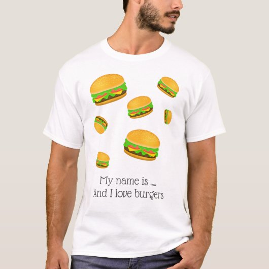 おいしそうなハンバーガーデザイン 私の名前は... Tシャツ (正面)