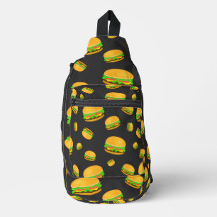 おいしそうなバーガー柄 ダークグレー 可愛い おもしろい スリングバッグ