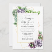 おいしそうな多肉植物の幾何学的なドライブバイ ブライダルシャワーまたはベイビーシャワー 招待状 (正面)