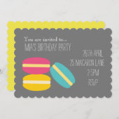 おいしカラフルいマカルーンの女の子の誕生日パーティー 招待状 (正面/裏面)