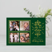 おいで、我らとともに彼を崇めよう 4 枚の写真のクリスマス 箔シーズンカード (立ち正面)