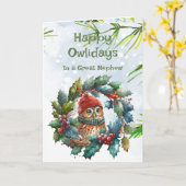 おいぼりのクリスマスオウル動物野生生物自然 カード (黄色い花)