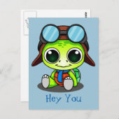 おいアビエーター帽かわいい漫画の亀 ポストカード (正面/裏面)