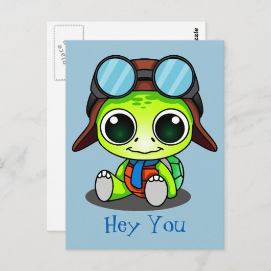 おいアビエーター帽かわいい漫画の亀 ポストカード (正面/裏面)