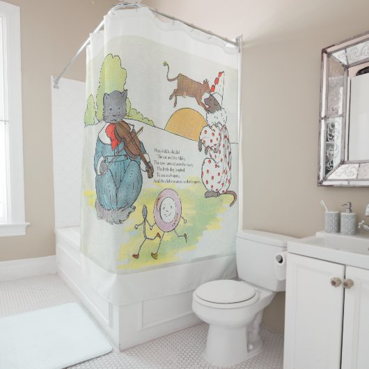 おいバイオリンの音と猫をディドル シャワーカーテン (インサイチュ)