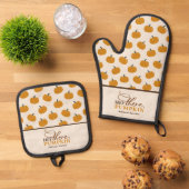 おいパーソナライズされたカボチャのエプロン 鍋つかみ&鍋敷きセット (トップダウン)