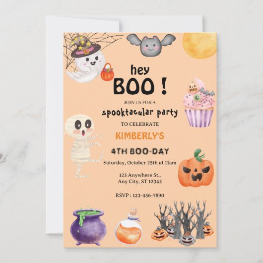 おいブー！ハロウィーン幽霊スポオクタキュラー誕生日 招待状 (正面)
