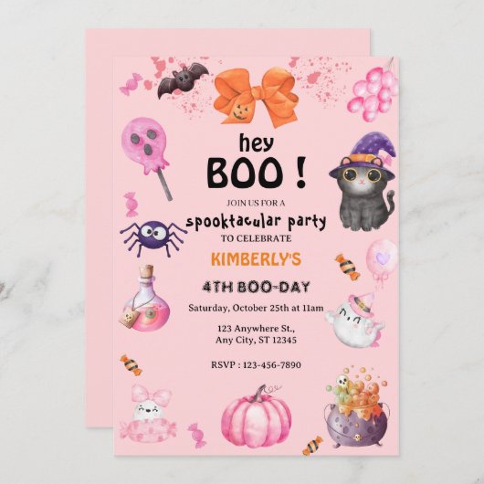 おいブー!ハロウィーン幽霊スポオクタキュラー誕生日 招待状 (正面/裏面)
