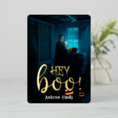 おいブー！ハロウィーン金ゴールドレタリング写真 箔シーズンカード (立ち正面)