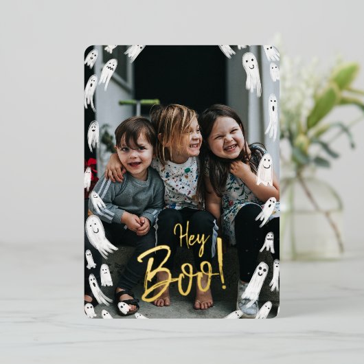 おいブー！ハロウィーン金ゴールドレタリング写真 箔シーズンカード (立ち正面)