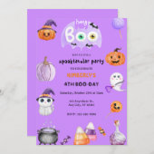 おいブー!パープルハロウィーン幽霊子供の誕生日 招待状 (正面/裏面)