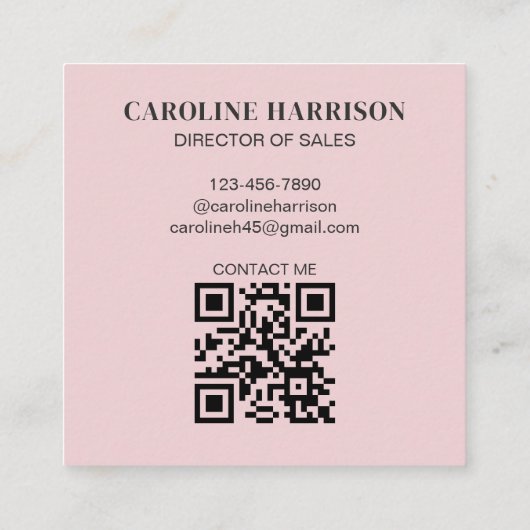 おいモダンミニマルはっきりしたタイポグラフィQRコードピンク スクエア名刺 (裏面)