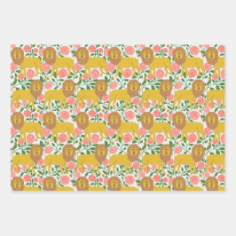 おいライオン！ライオン、水玉模様、明るい色 ラッピングペーパーシート