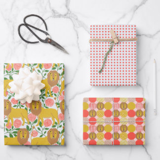 おいライオン！ライオン、水玉模様、明るい色 ラッピングペーパーシート