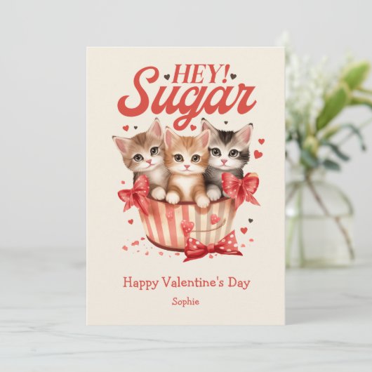 おい砂糖甘い子猫レトロおもしろいバレンタインデー シーズンカード (スタンド正面)