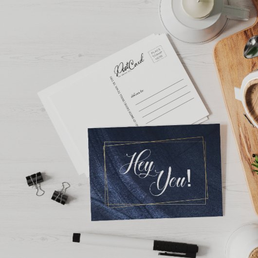 おい青デニム金ゴールドおもしろいこんにちは ポストカード