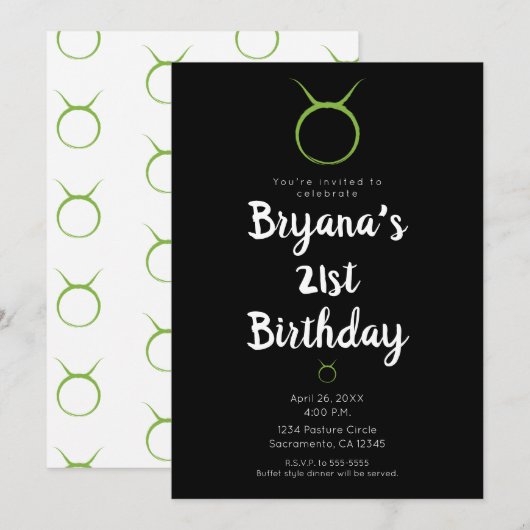 おうし座の占星術　４月５月誕生日パーティー 招待状 (正面/裏面)