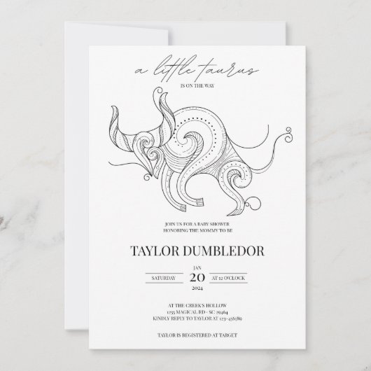 おうし座の星占いベビーシャワー 招待状 (正面)