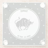 おうし座の〔占星術の〕十二宮図看板、白黒ガラスコースター ガラスコースター (裏面)