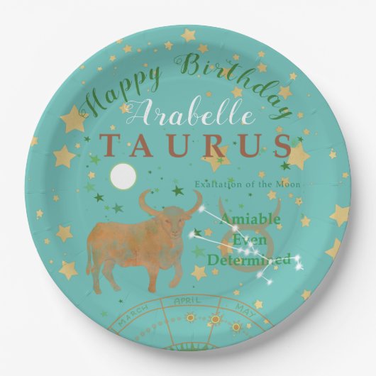 おうし座ヴィンテージ〔占星術の〕十二宮図 ペーパープレート (正面)