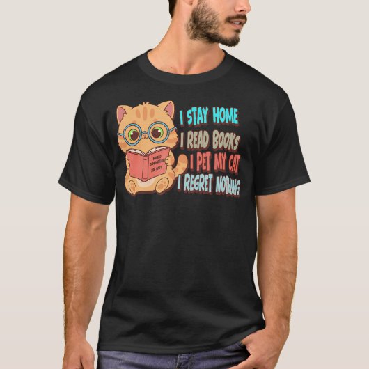 おうちで読書と猫と ゆるりと過ごす Tシャツ (正面)