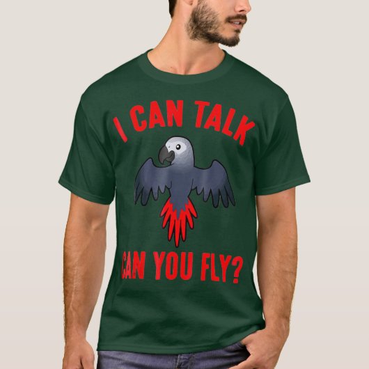 おおおもしろいの口の利く鸚鵡のシャツは灰色の毛が飛べるものか Tシャツ (正面)