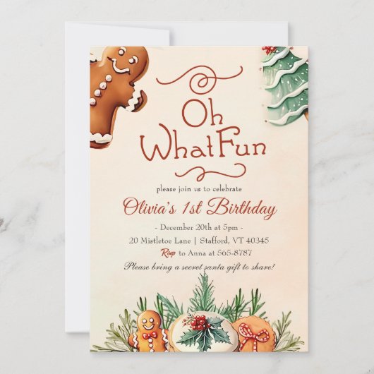 おおおもしろい!クリスマスクッキー誕生日パーティー 招待状 (正面)