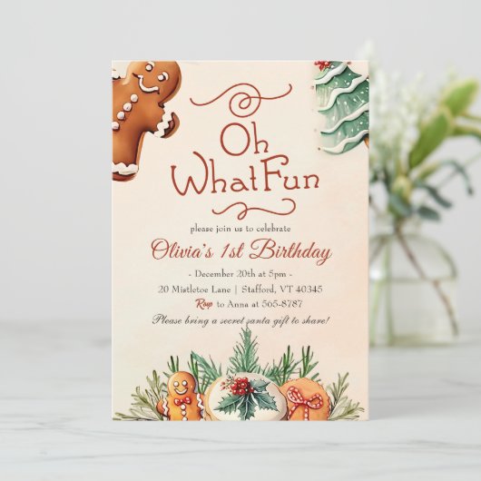 おおおもしろい!クリスマスクッキー誕生日パーティー 招待状 (スタンド正面)