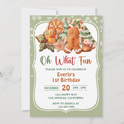 おおおもしろい!クリスマスクッキー誕生日パーティー 招待状 (正面)