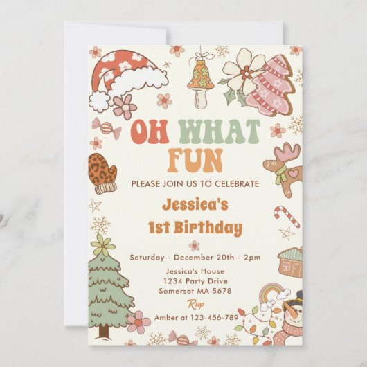 おおおもしろい!クリスマスクッキー1st誕生日パーティー 招待状 (正面)