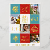 おおおもしろい!クリスマスコラージュのスナップショット金ゴールド 箔シーズンカード (正面)